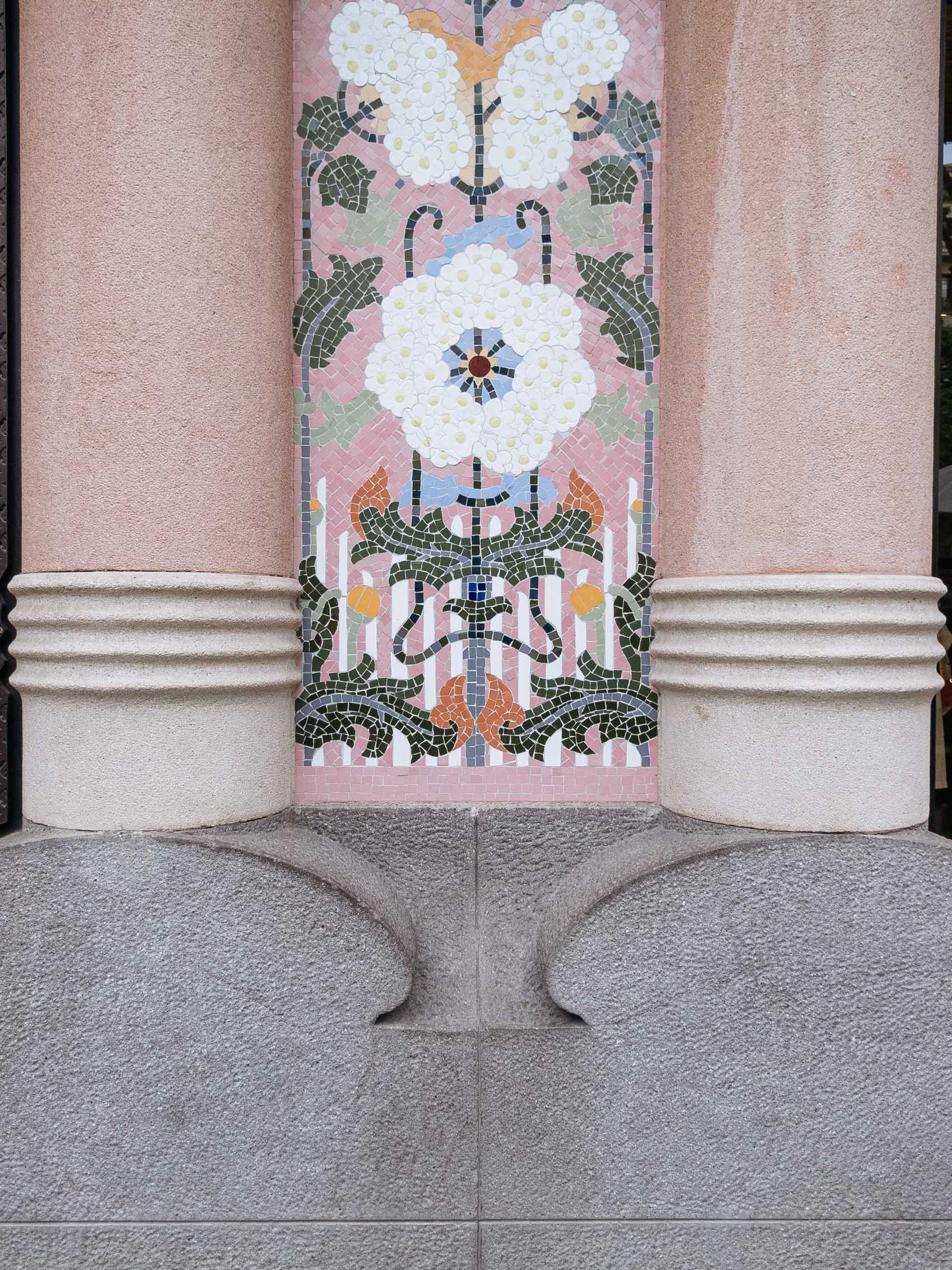 Barcelona mosaic craftsmanship and art outside of Loewe's Passeig de Gracia flagship