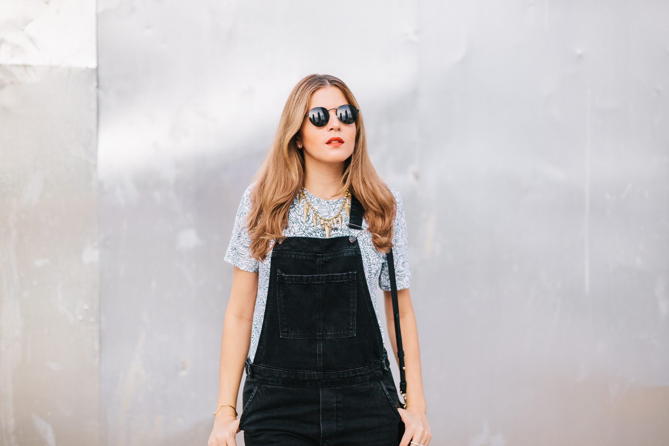 Overalls and t-shirt look