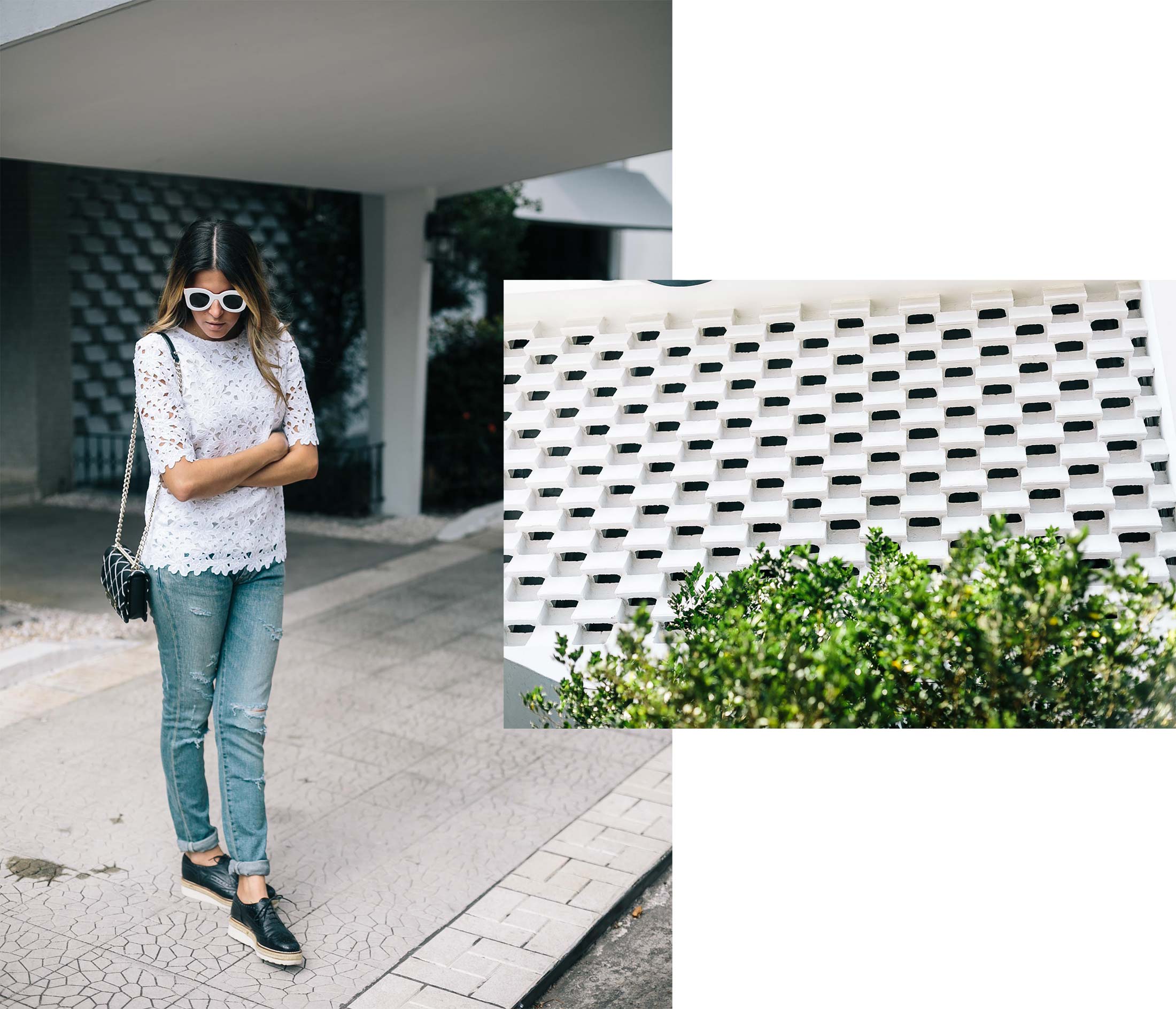 Blogger Maristella Gonzalez wearing YSL jeans, ASOS shoes, Kate Spade top and Celine sunglasses