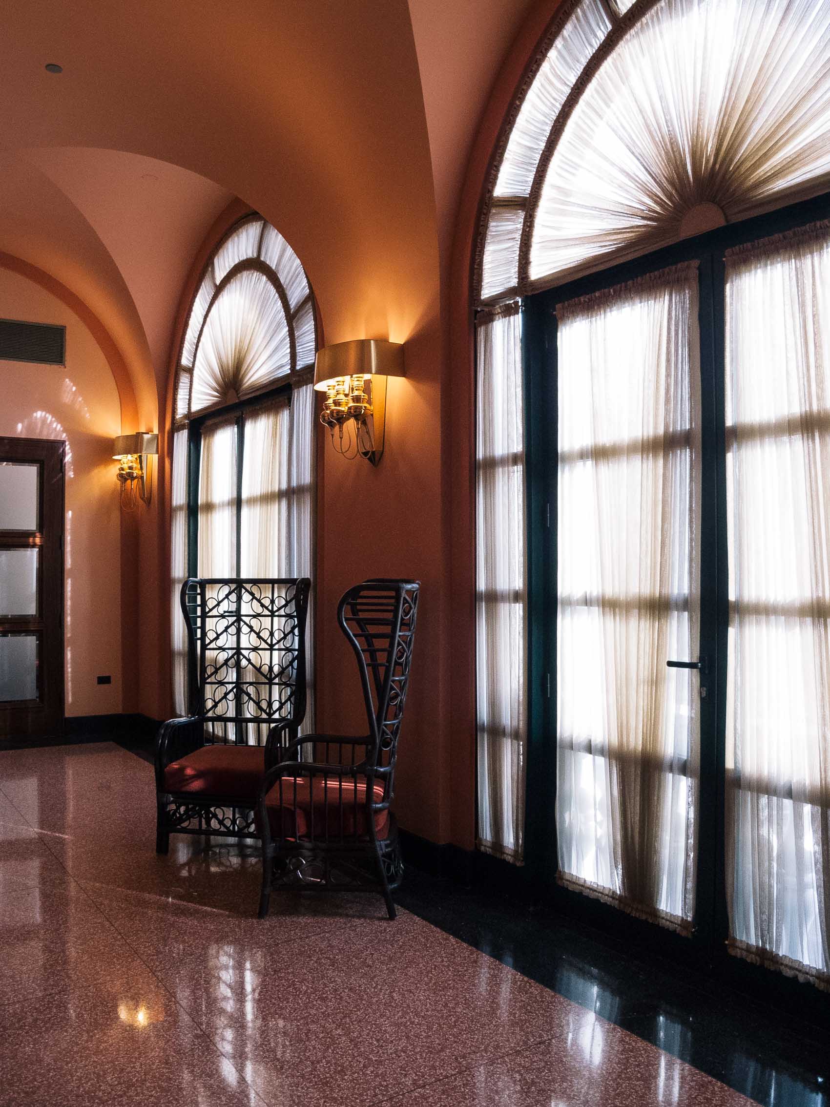 Tropical art deco interiors of the Condado Vanderbilt hotel's original 1919 building in San Juan, Puerto Rico