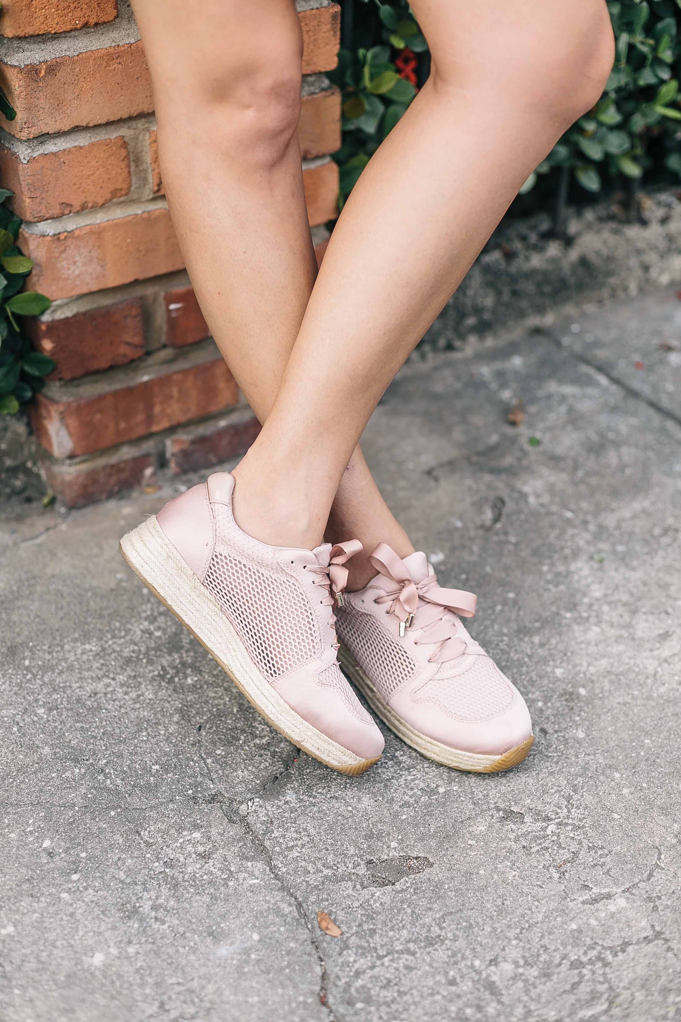 Pink trend 2016, beige pink sneakers with espadrille detail