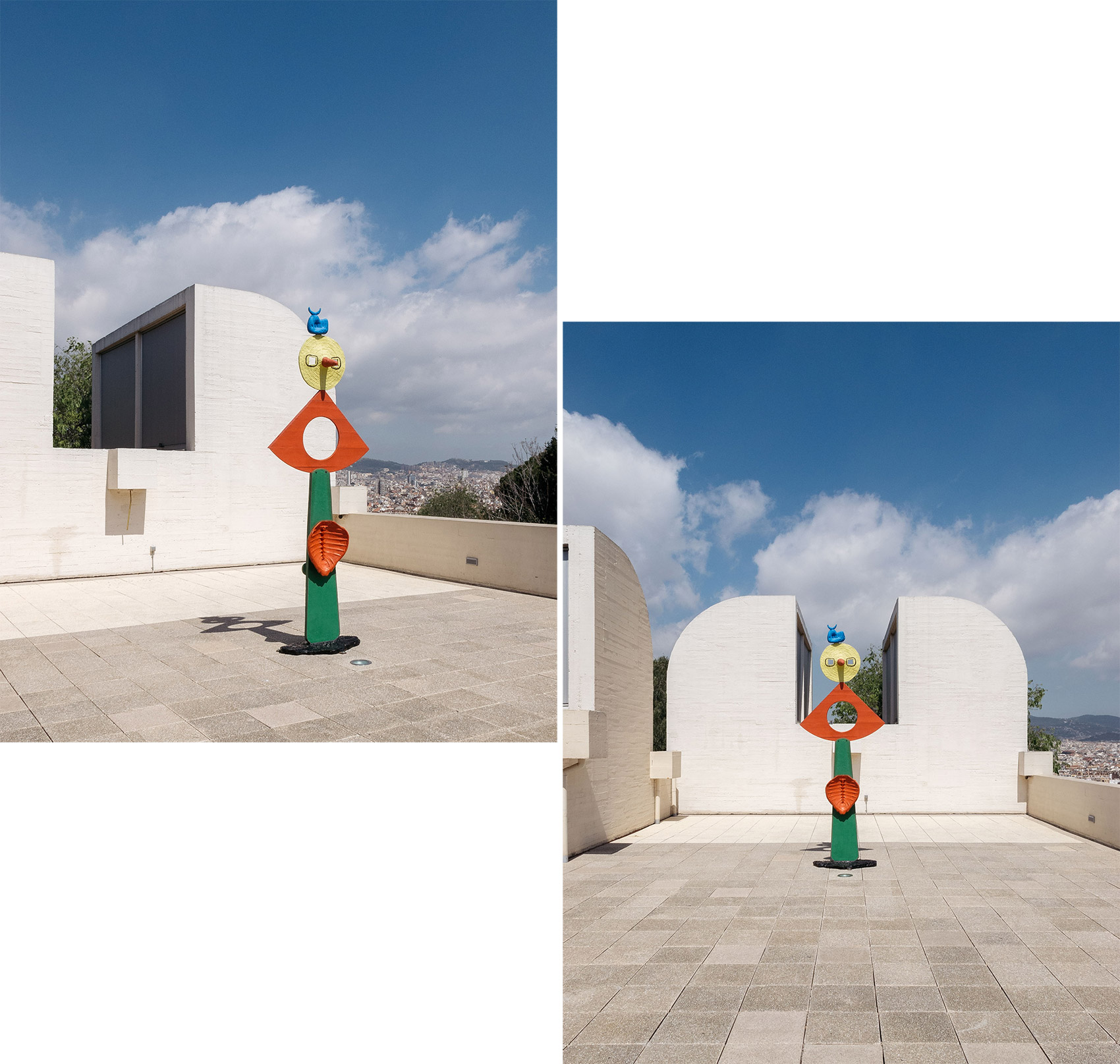 Sculptures set against the Barcelona skyline at the Joan Miró Foundation