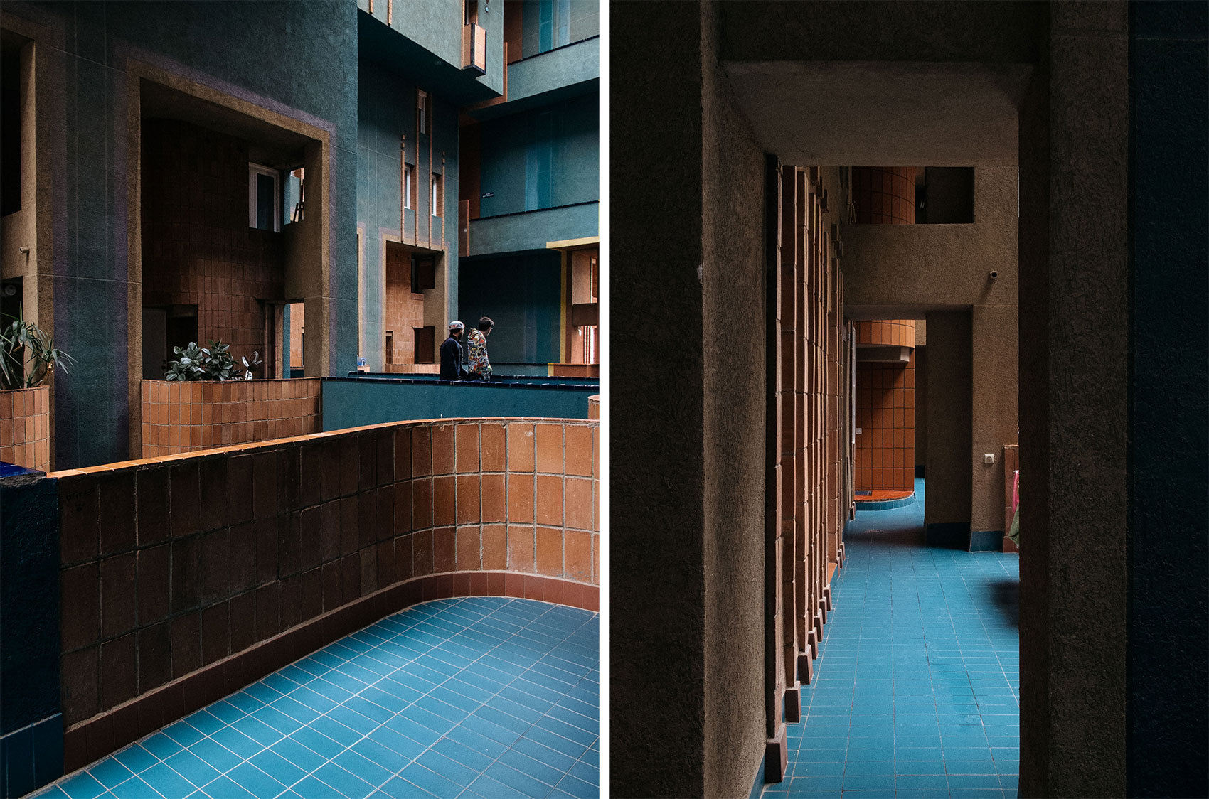 Hallways inside Walden 7 in Barcelona by architect Ricardo Bofill