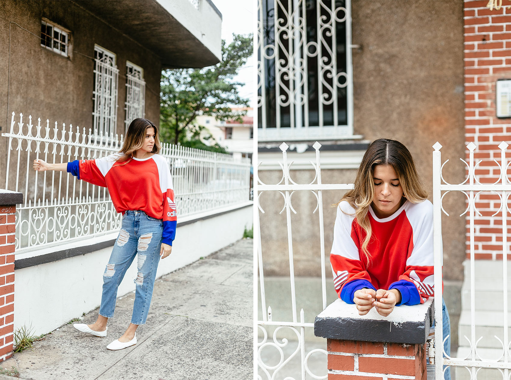 Maristella in a casual french girl inspired outfit with high rise denim