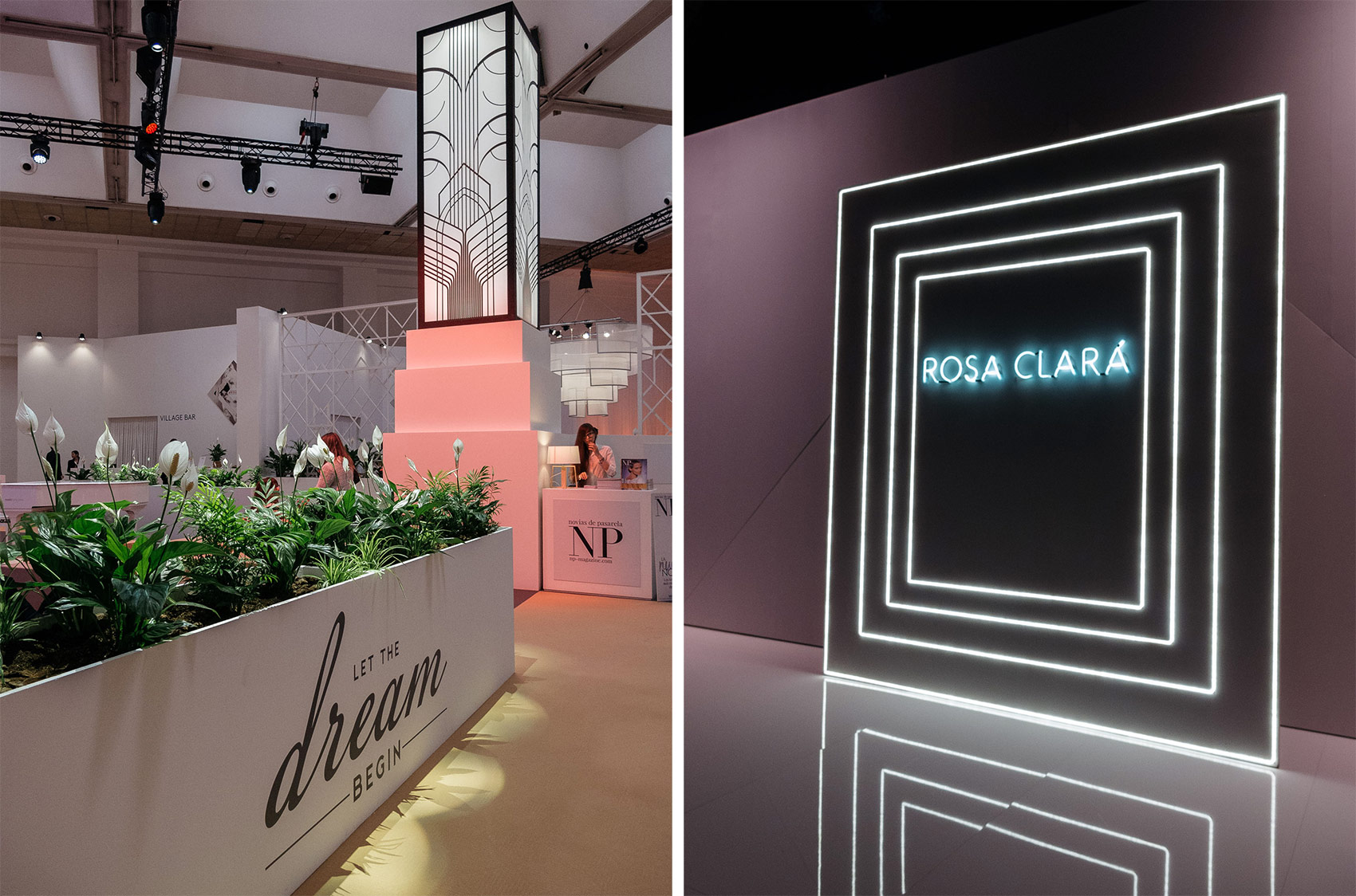 Decor at Barcelona Bridal Fashion Week, neon sign at Rosa Clara Bridal 2017 runway show