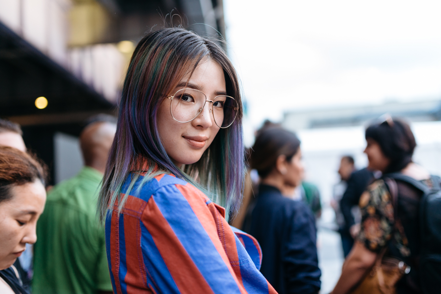 Gucci clear aviator glasses and rainbow hair street style at NYFW SS17