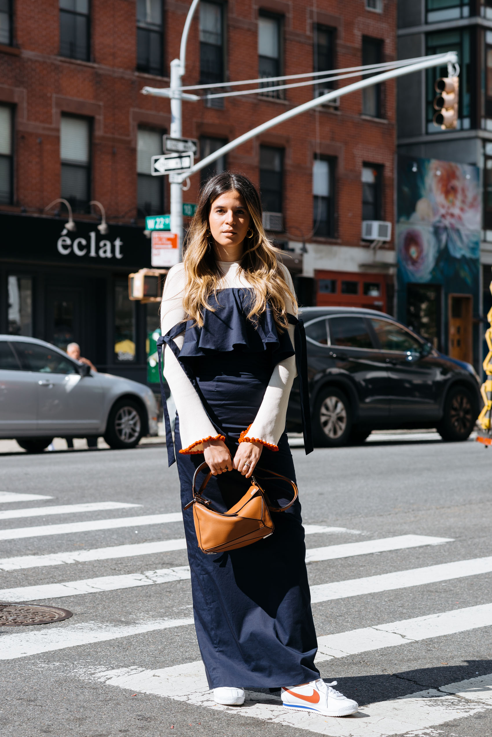 Maristella wears a column dress in an unexpected way for Fall
