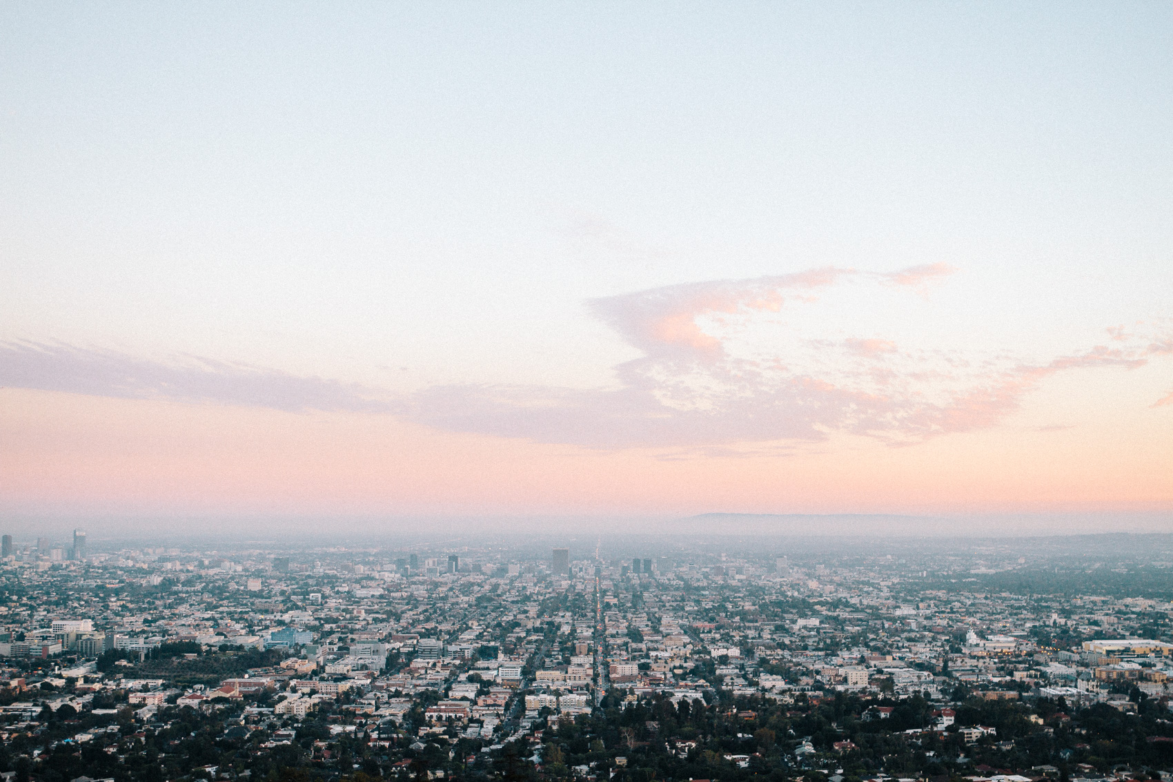 Sprawling city of Los Angeles at sunset as seen from the Griffith Observatory