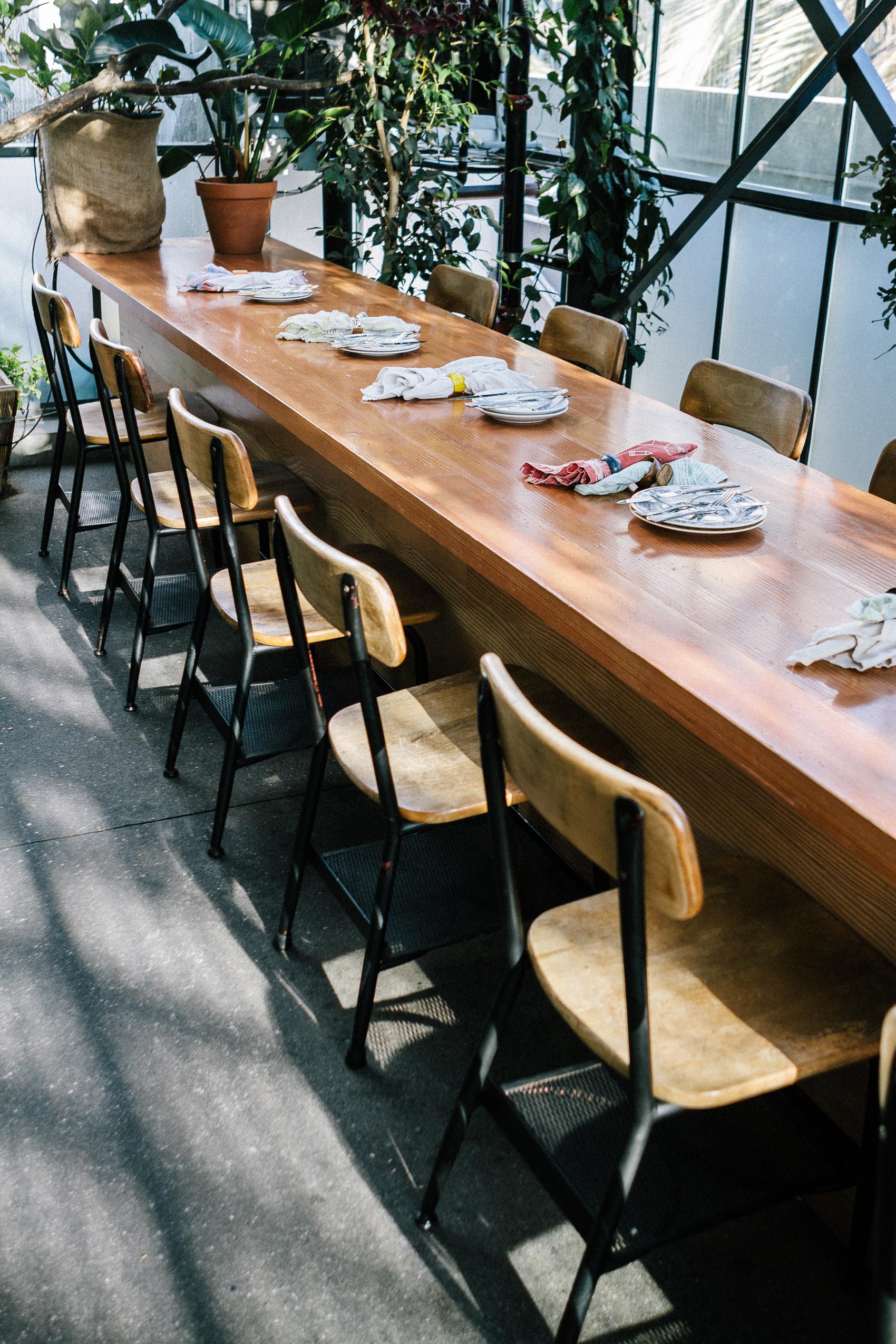 Communal table at Commissary at The Line Hotel in Korea Town Los Angeles
