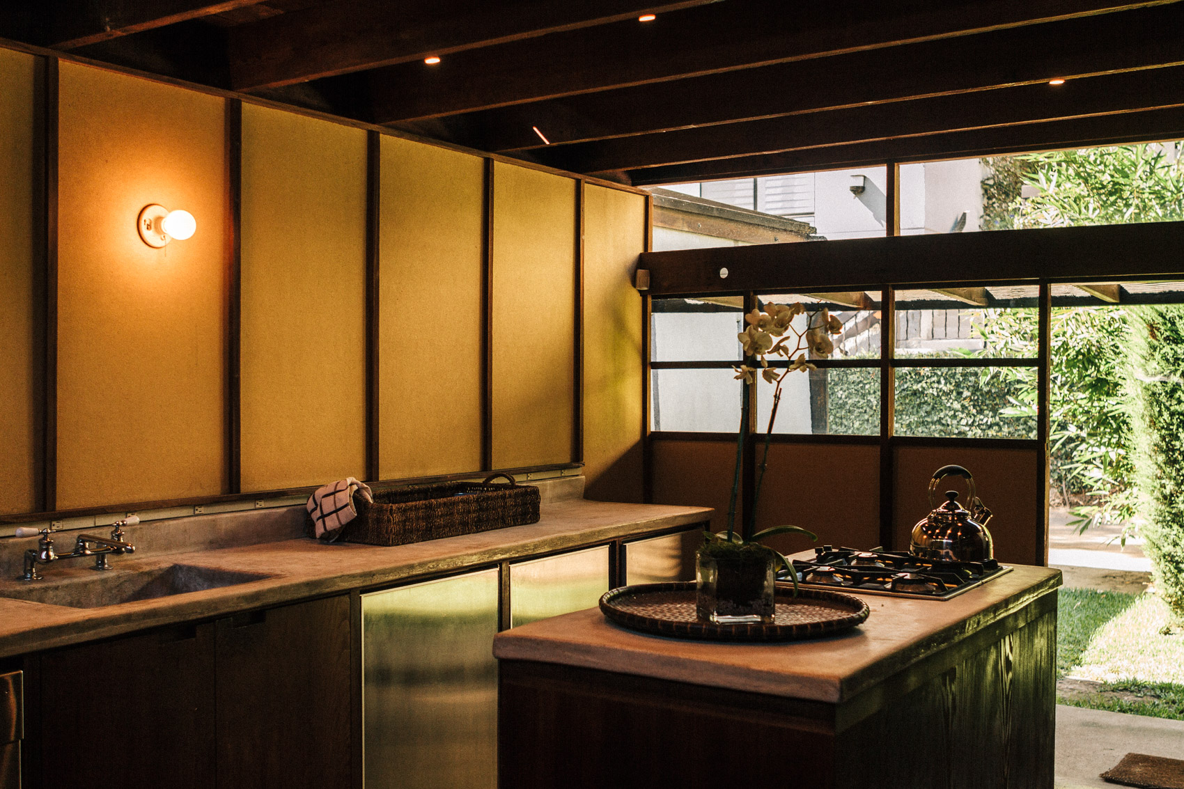 Kitchen space of the Schindler House in Los Angeles California