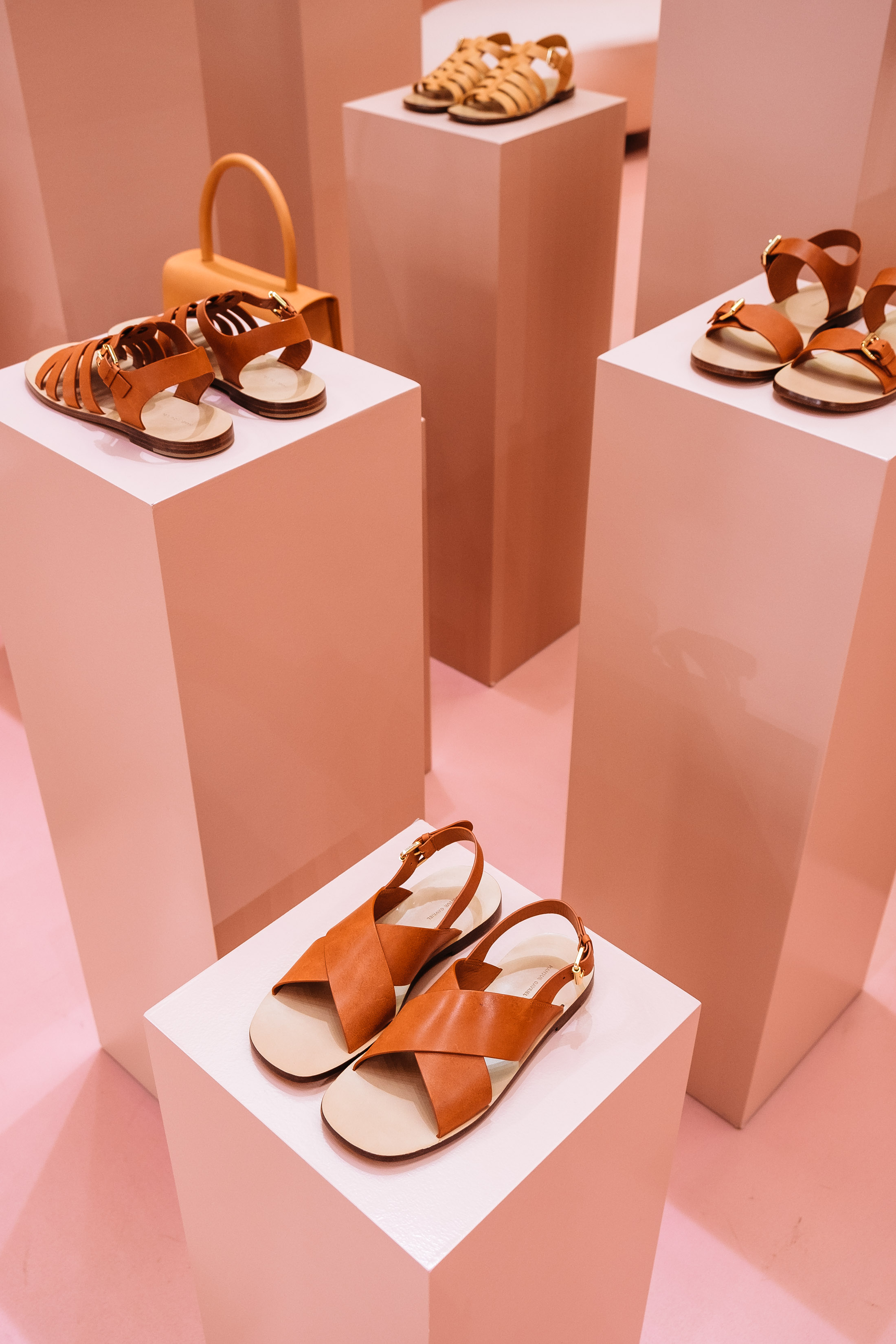 Mansur Gavriel shoes on display at their pink Soho store