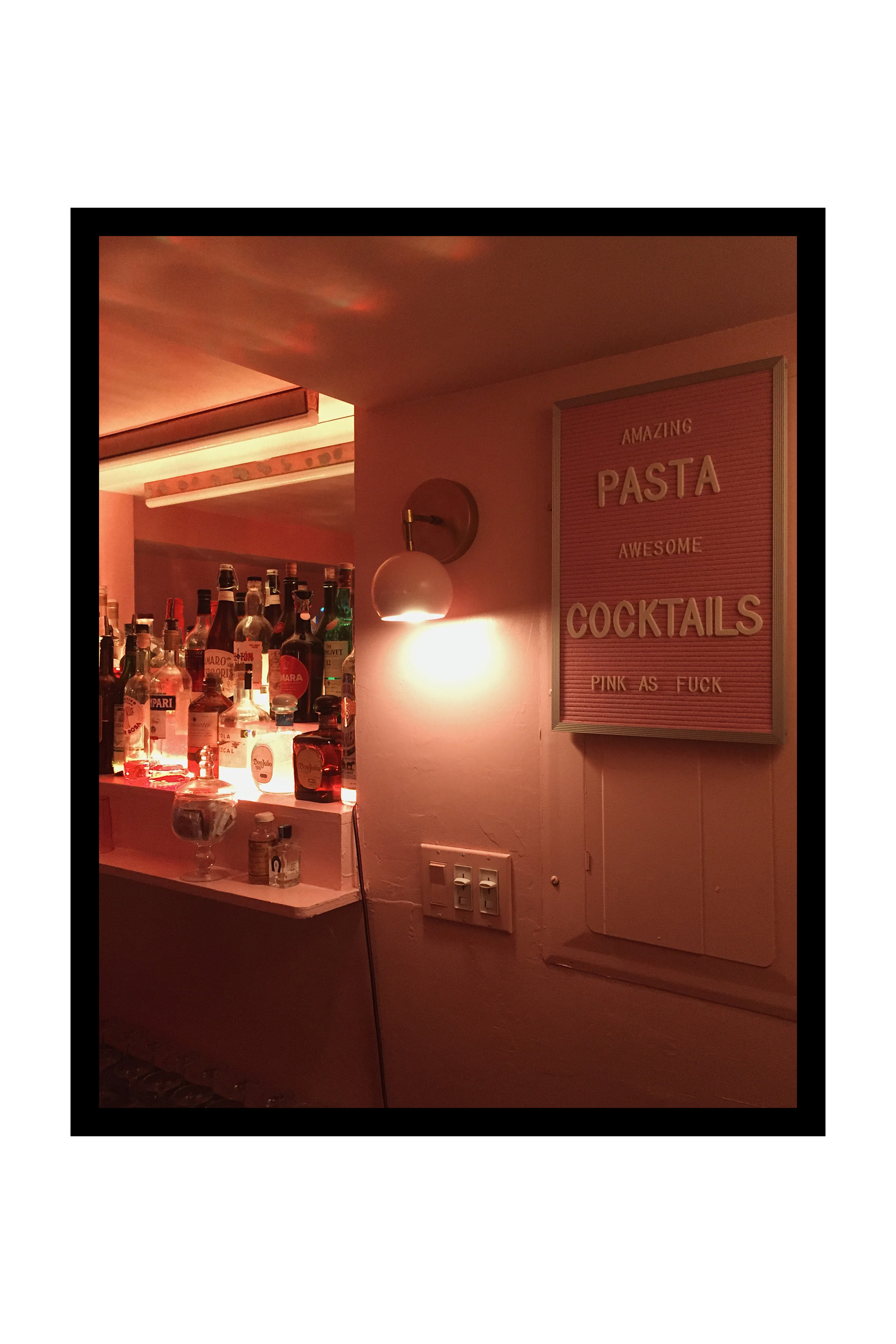 Pink everything at Pietro Nolita, a healthy Italian restaurant in New York