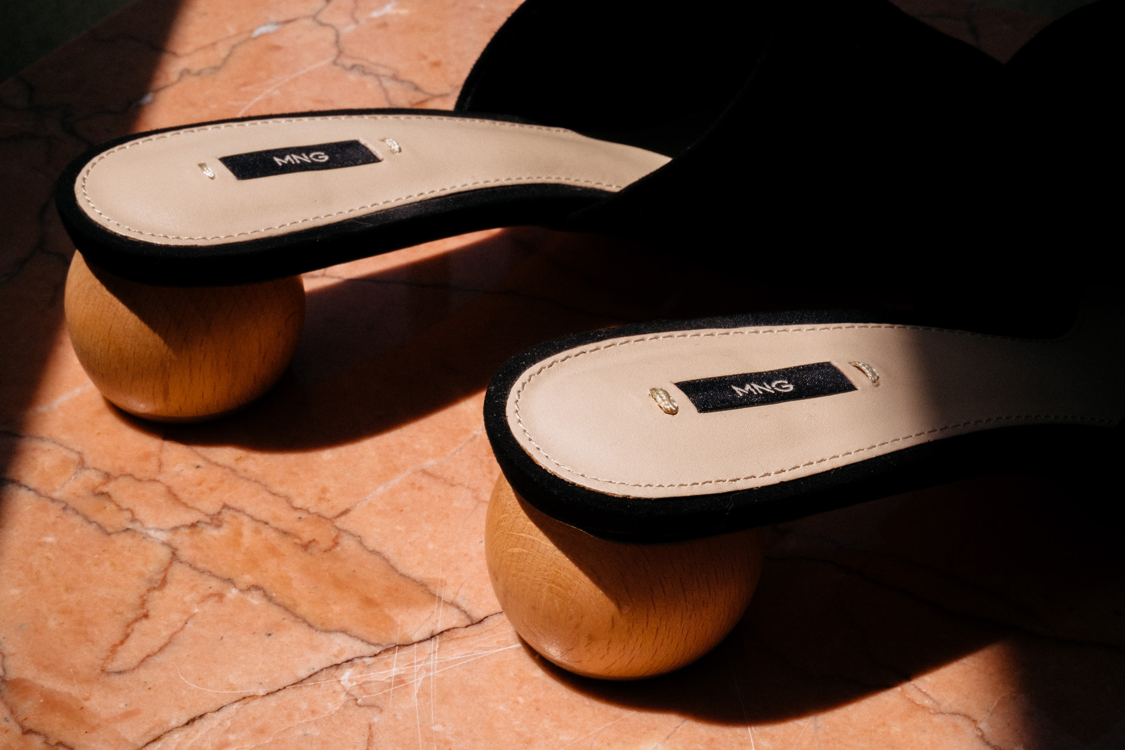 Mango suede mules with wooden ball heel