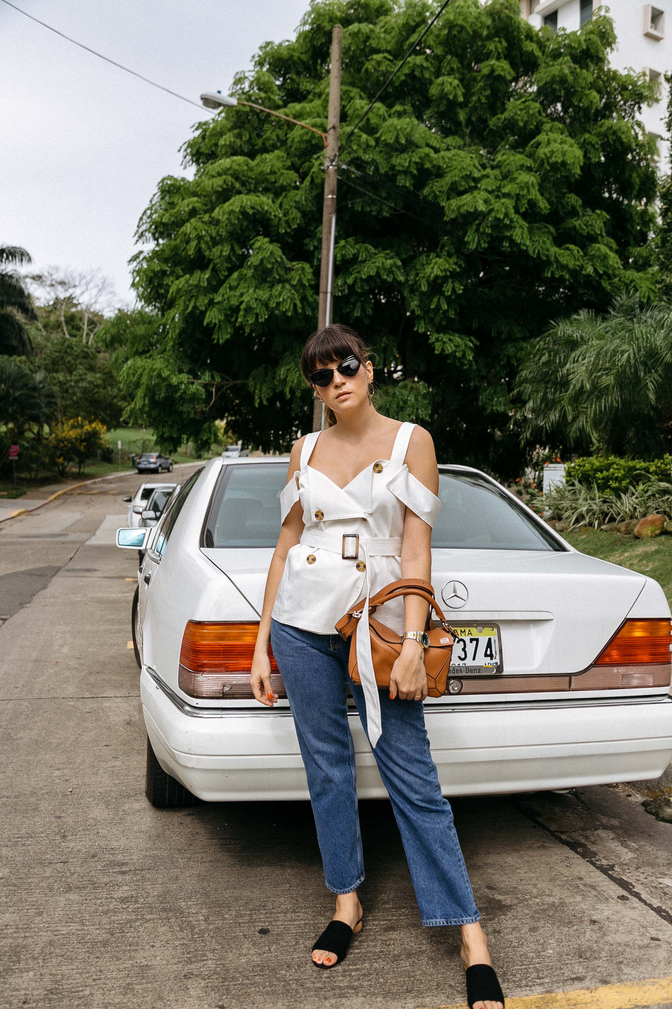 Maristella puts her own twist on this classic denim outfit combination