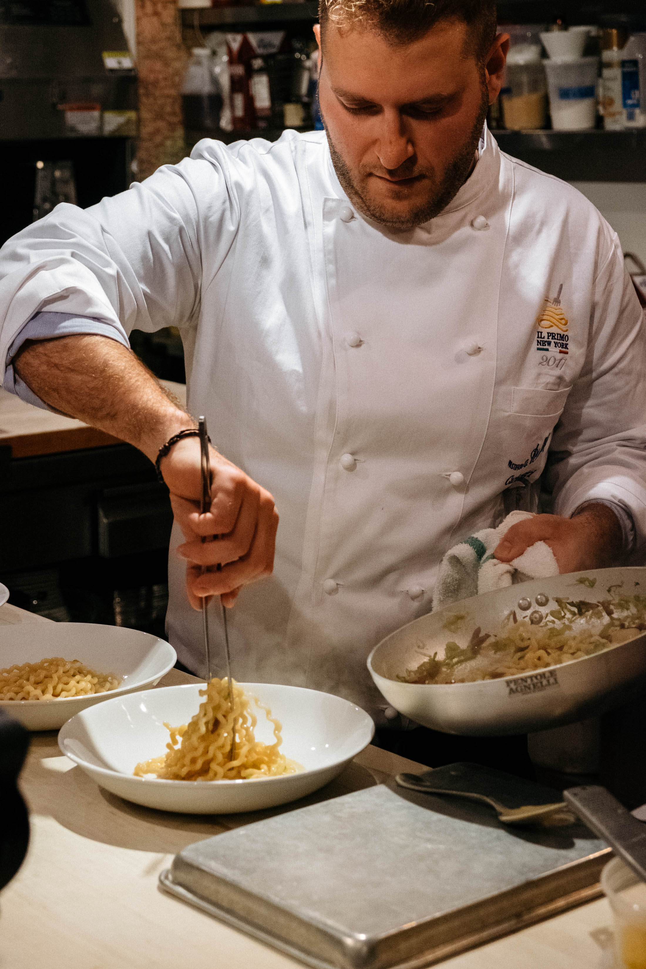 Chef Carlo Bigi preparing his dish for the Primo Di New York competition at the James Beard Foundation