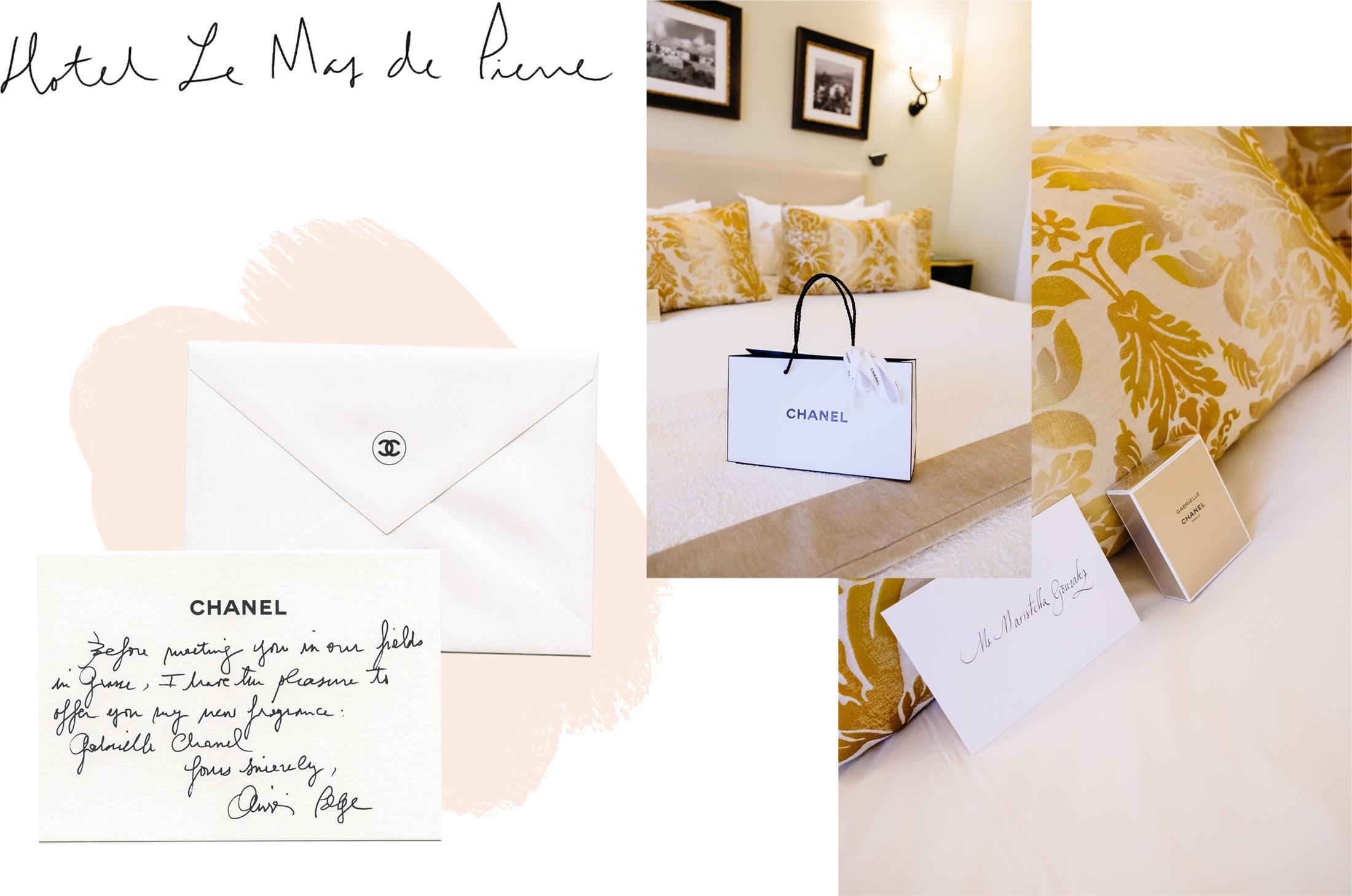 Blog photo collage with a note from Olivier Polge and a gift from Chanel