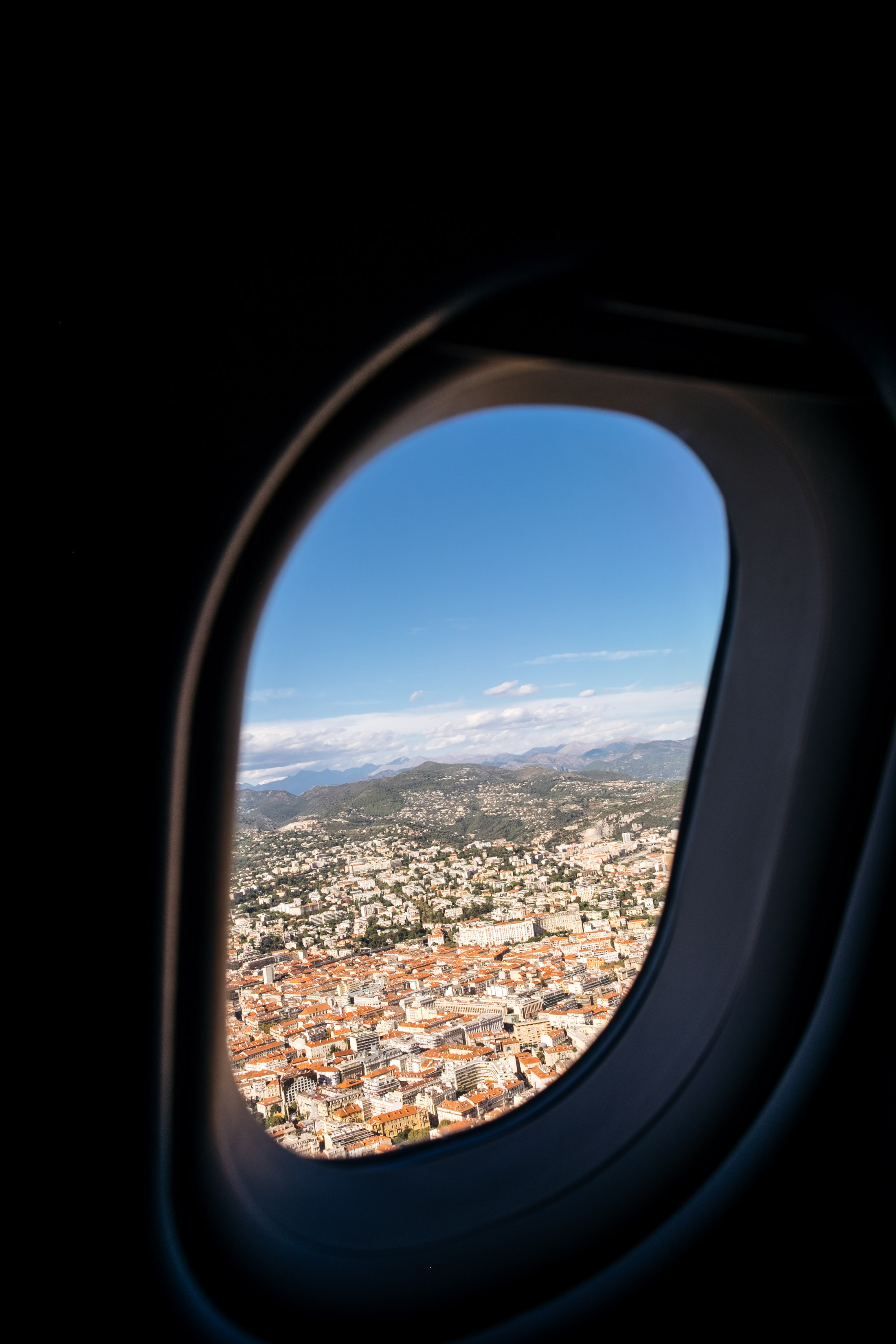 View of Nice in the foreground and Grasse in the background from my airplane window