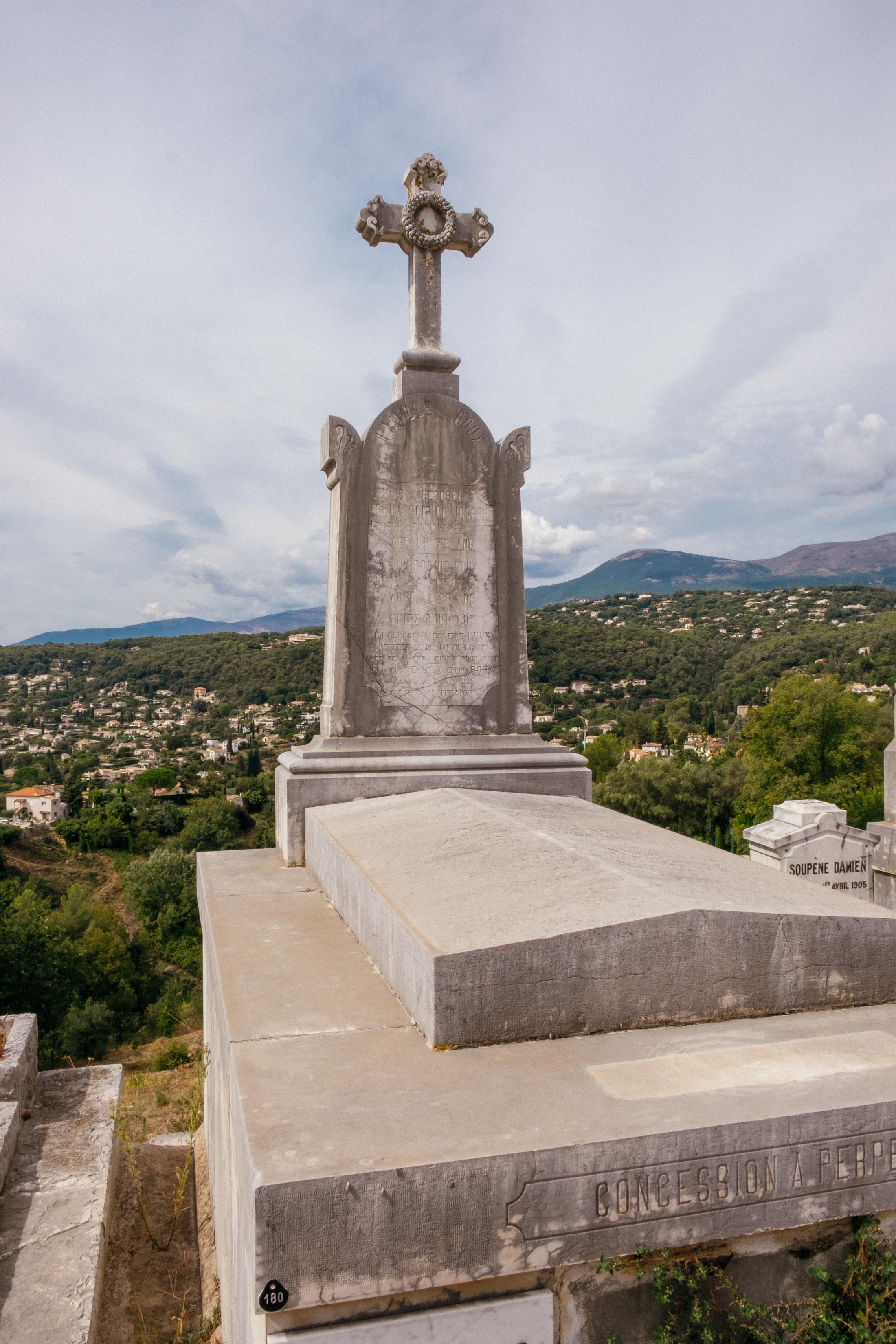 Tomb and view from the Saint Paul de Vence Cemetery