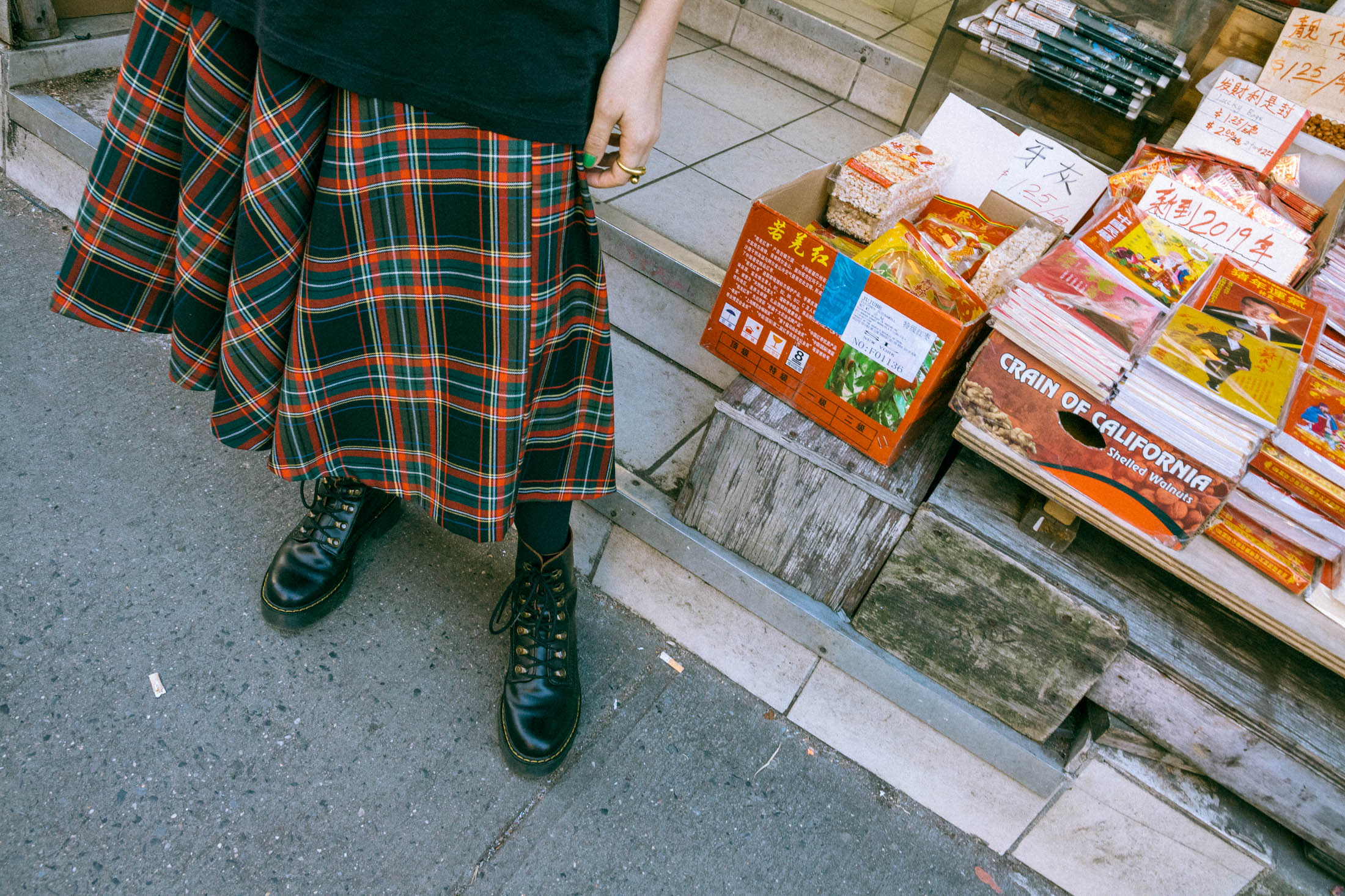 Plaid skirt from Zara and Dr. Martens boots